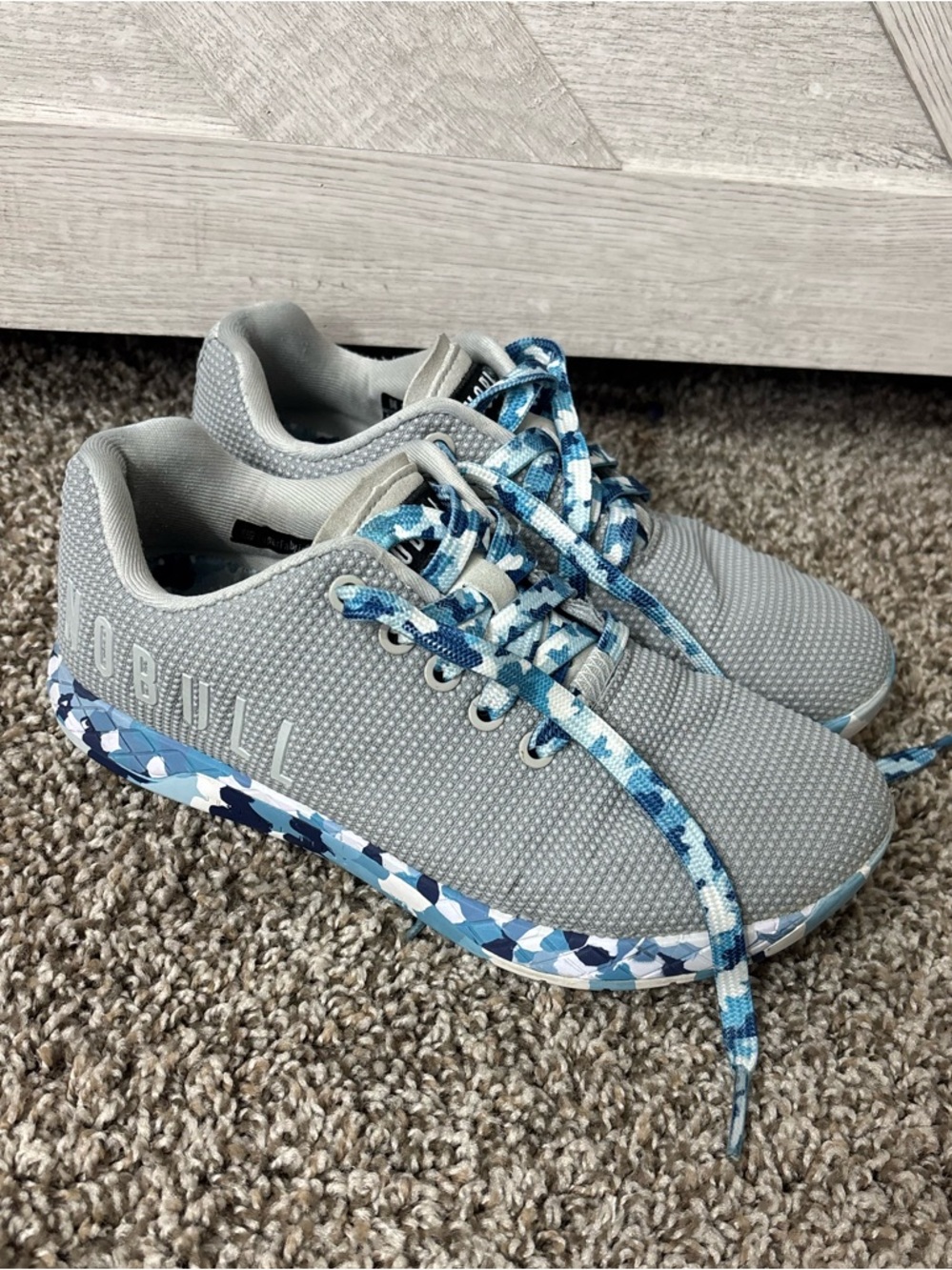 NOBULL Outwork Training Shoes Grey and Blue Camo Athletic Sneakers Woman 6.5
